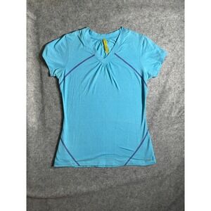 Cabelas Womens Medium Turquoise Blue V-Neck Short Sleeve Active T-Shirt‎